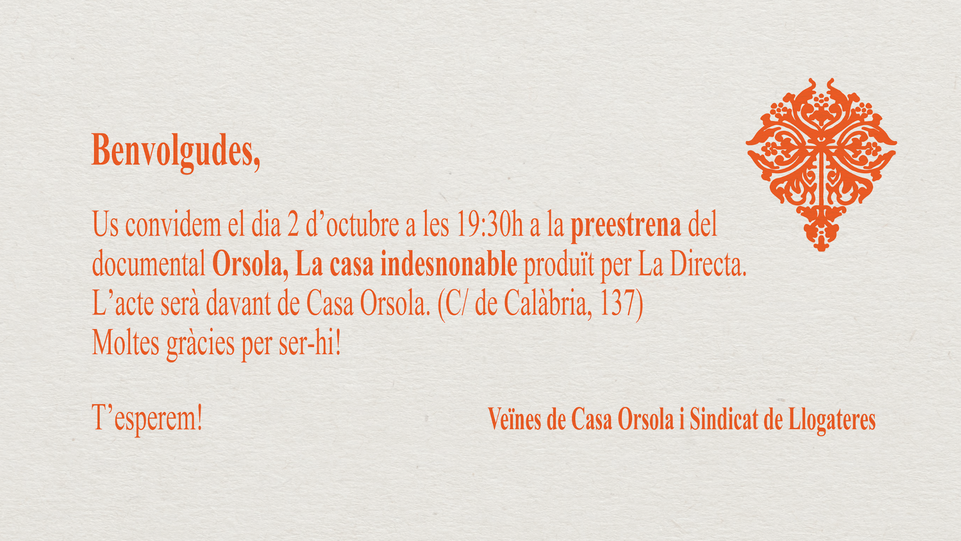 La Directa preestrena el documental Orsola, la casa indesnonable con un cine a la fresca el 2 de octubre