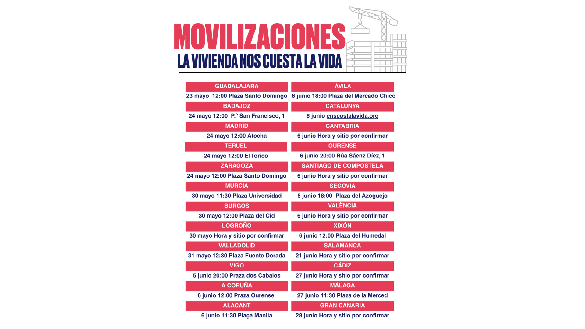 La Confederación de Sindicatos de Inquilinas convoca una ola de manifestaciones en 24 ciudades